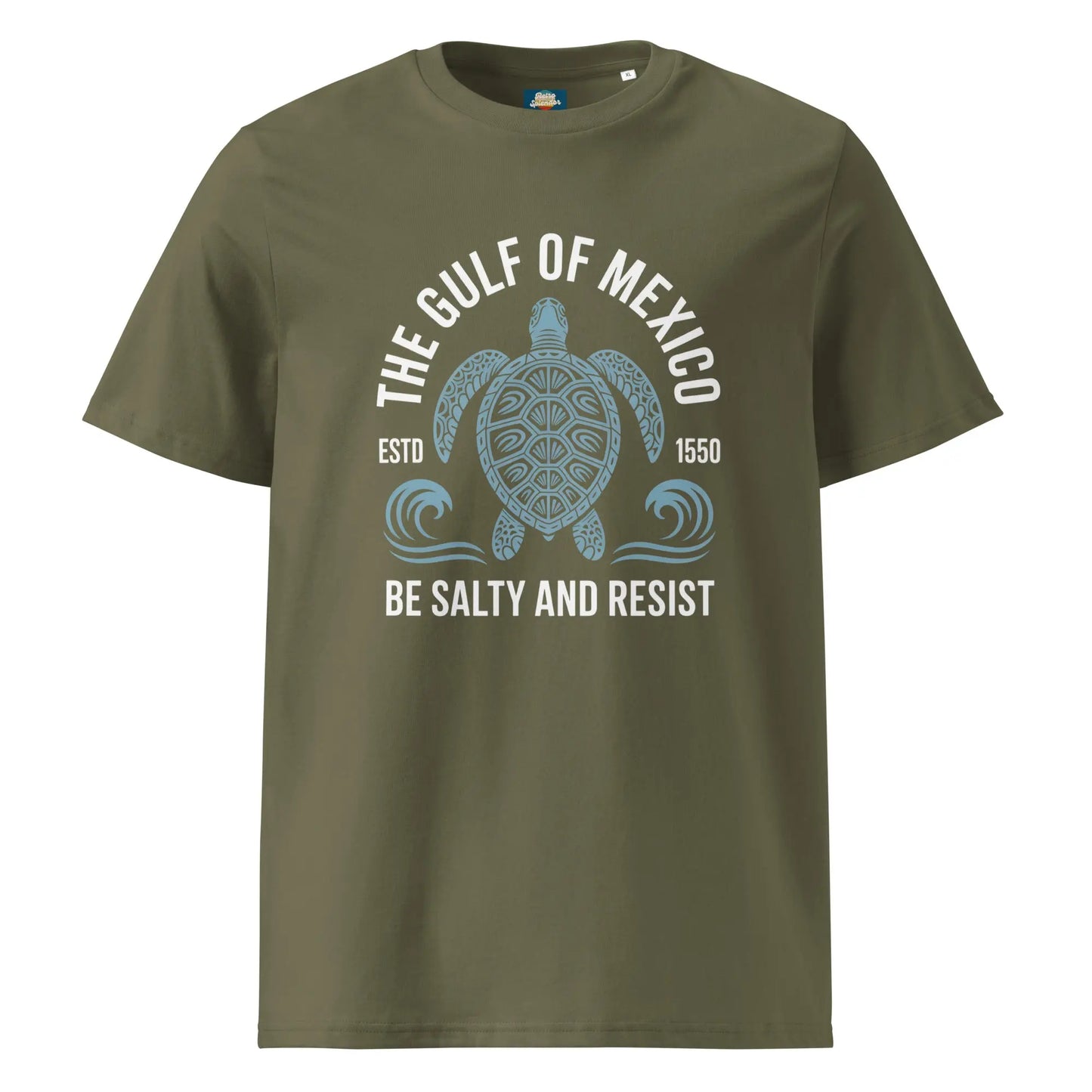 Gulf of Mexico - Be Salty and Resist t-shirt Unisex organic ribbed neck by Retro Splendor Tags: be salty, classic, fabric, graphic tee, gulf of mexico, oceanic, organic, retro, salty, shirt, slogan, t-shirt, this, turtle, unisex, vintage RetroSplendor Apparel
