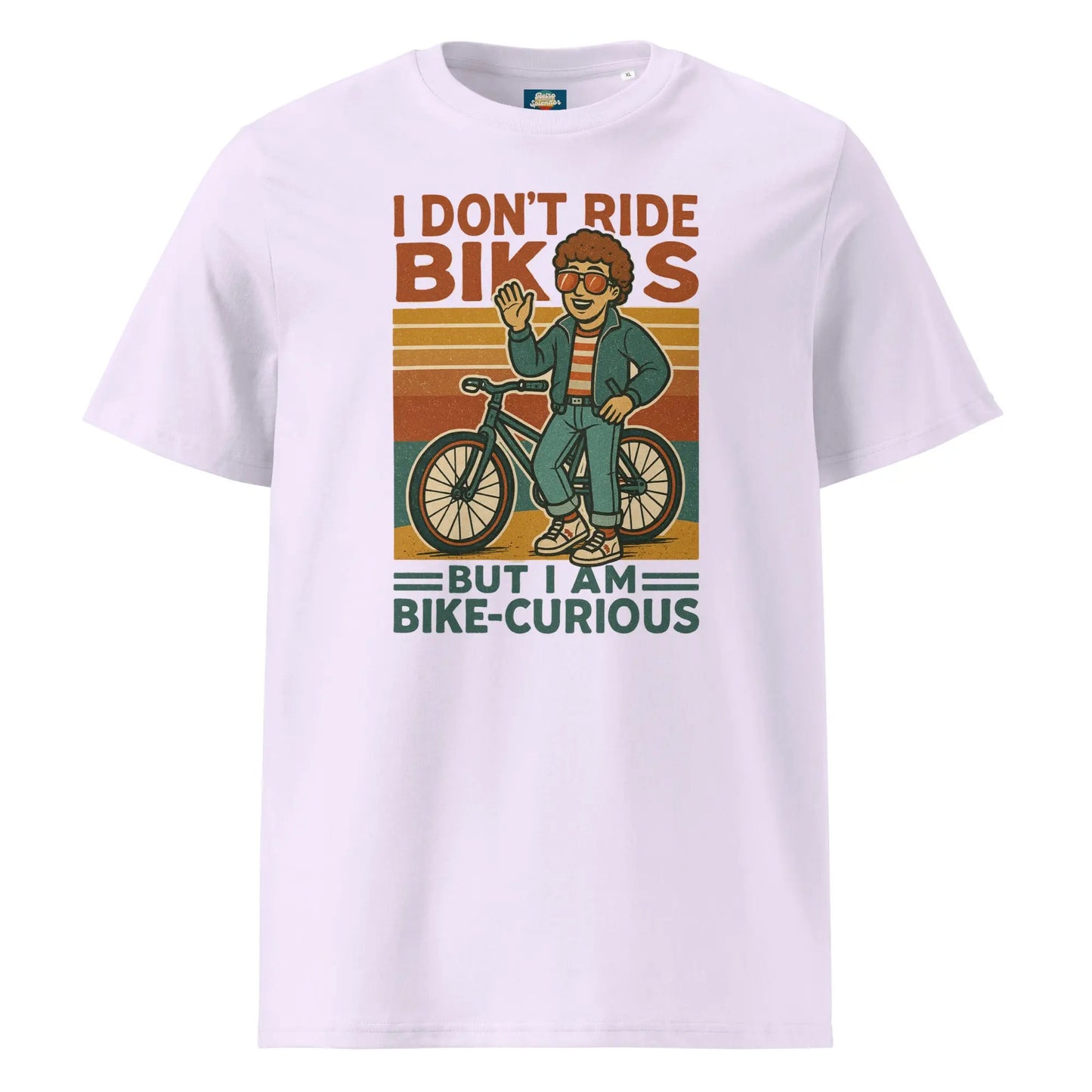 Bike Curious Boy - Unisex organic ribbed neck t-shirt by Stanley/Stella Tags: bi, bike, boy, curious, funny, graphic tee, original, Printful, pun, retro RetroSplendor Apparel