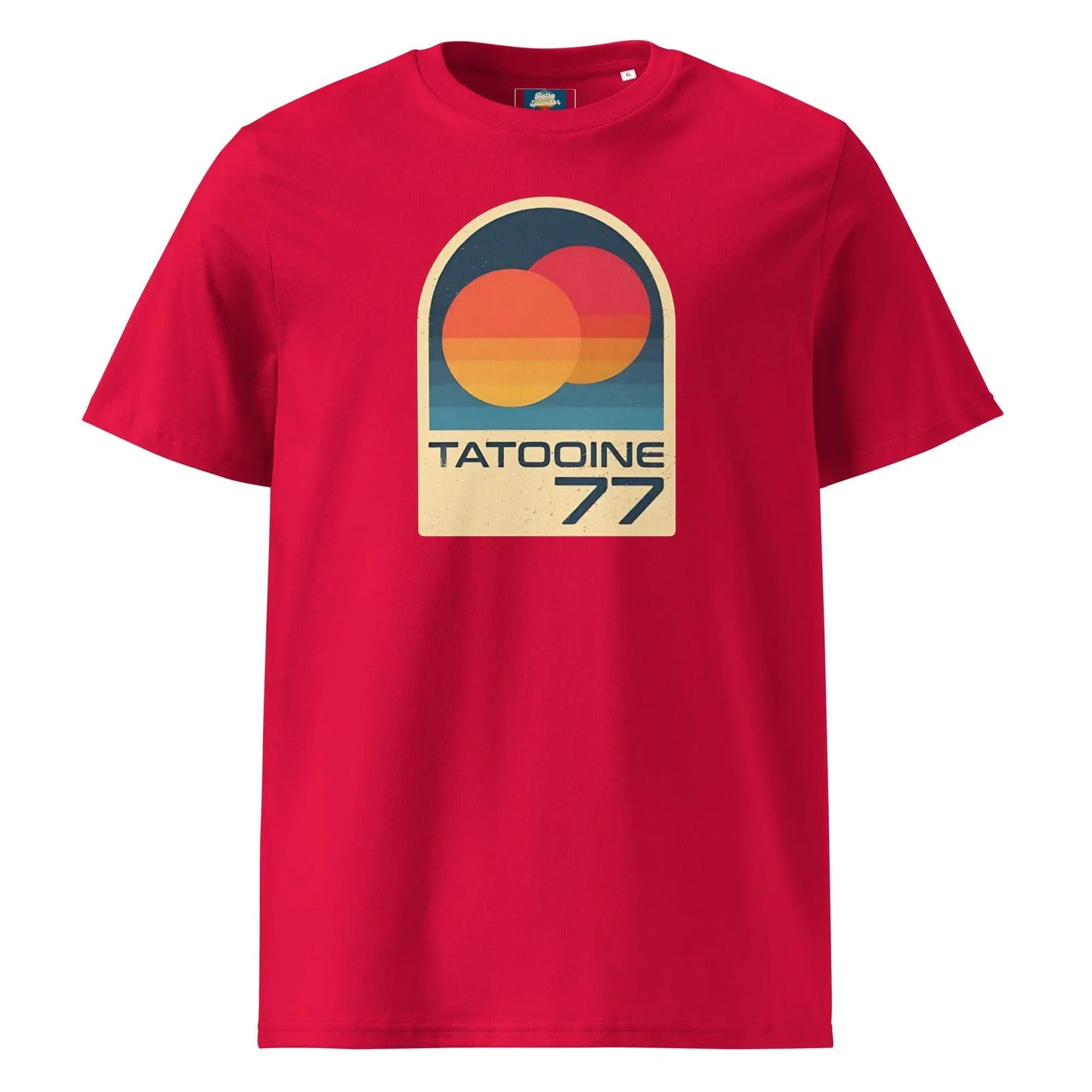 Tatooine '77 - organic ribbed neck t-shirt by Stanley/Stella Tags: 1977, movie, original, Printful, retro, shirt, star wars, sunset, t-shirt, tatooine, vintage RetroSplendor Apparel