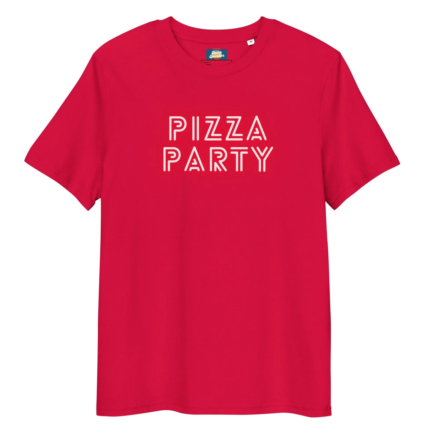 Pizza Party - Unisex organic ribbed neck t-shirt by Stanley/Stella Tags: 80s, graphic, men, original, party, pizza, Printful, retro, tee, unisex, vintage, women RetroSplendor Apparel