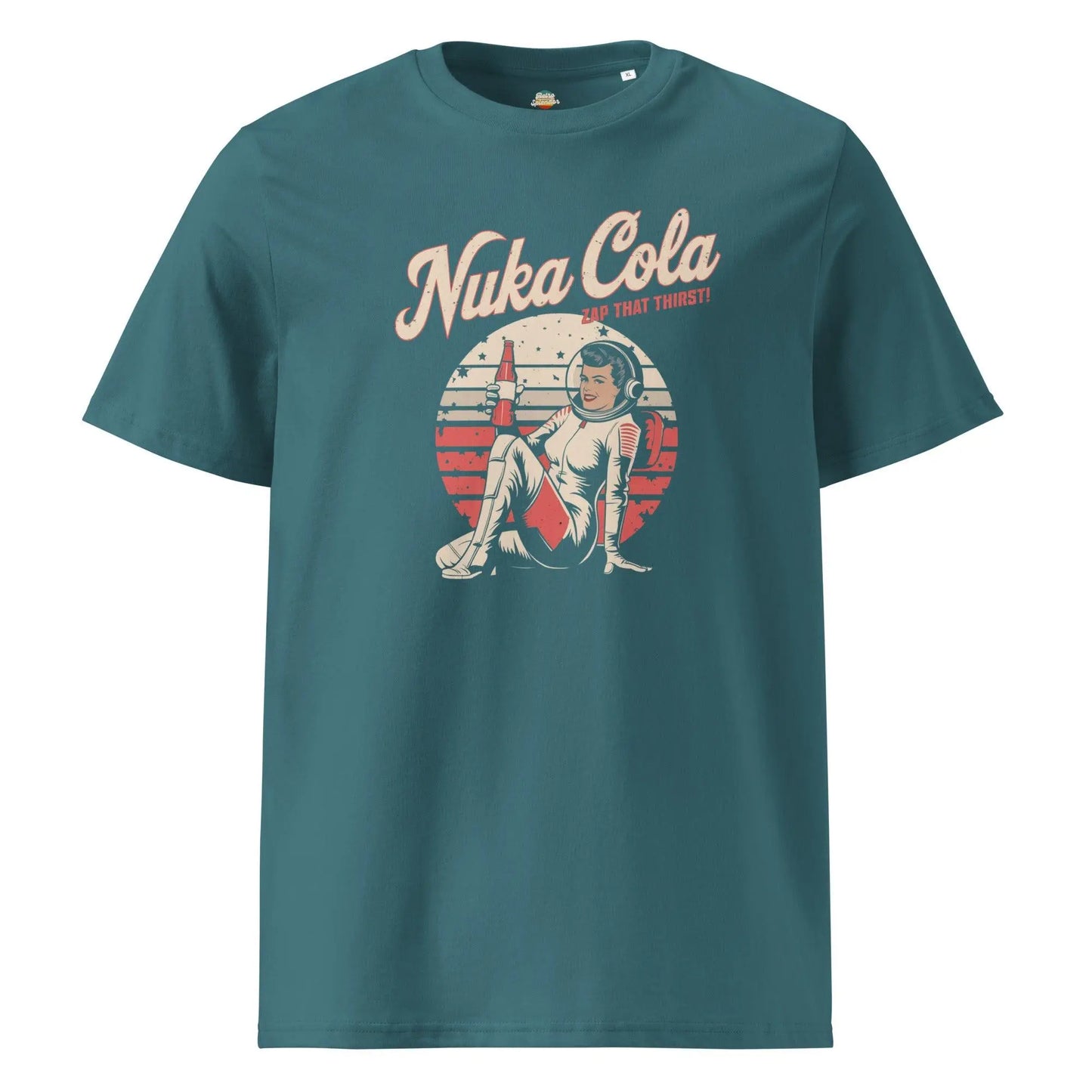 Nuka Cola - organic ribbed neck t-shirt by Stanley/Stella Tags: fallout, gaming, nuka cola, organic cotton, original, pc gaming, shirt, t-shirt, tv, vintage, xbox, Y2k RetroSplendor Apparel
