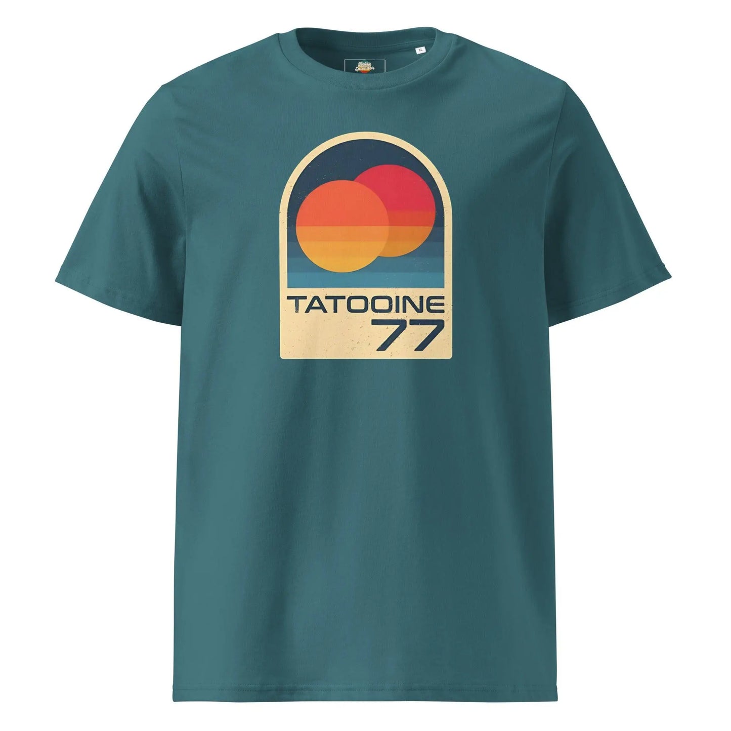 Tatooine '77 - organic ribbed neck t-shirt by Stanley/Stella Tags: 1977, movie, original, Printful, retro, shirt, star wars, sunset, t-shirt, tatooine, vintage RetroSplendor Apparel