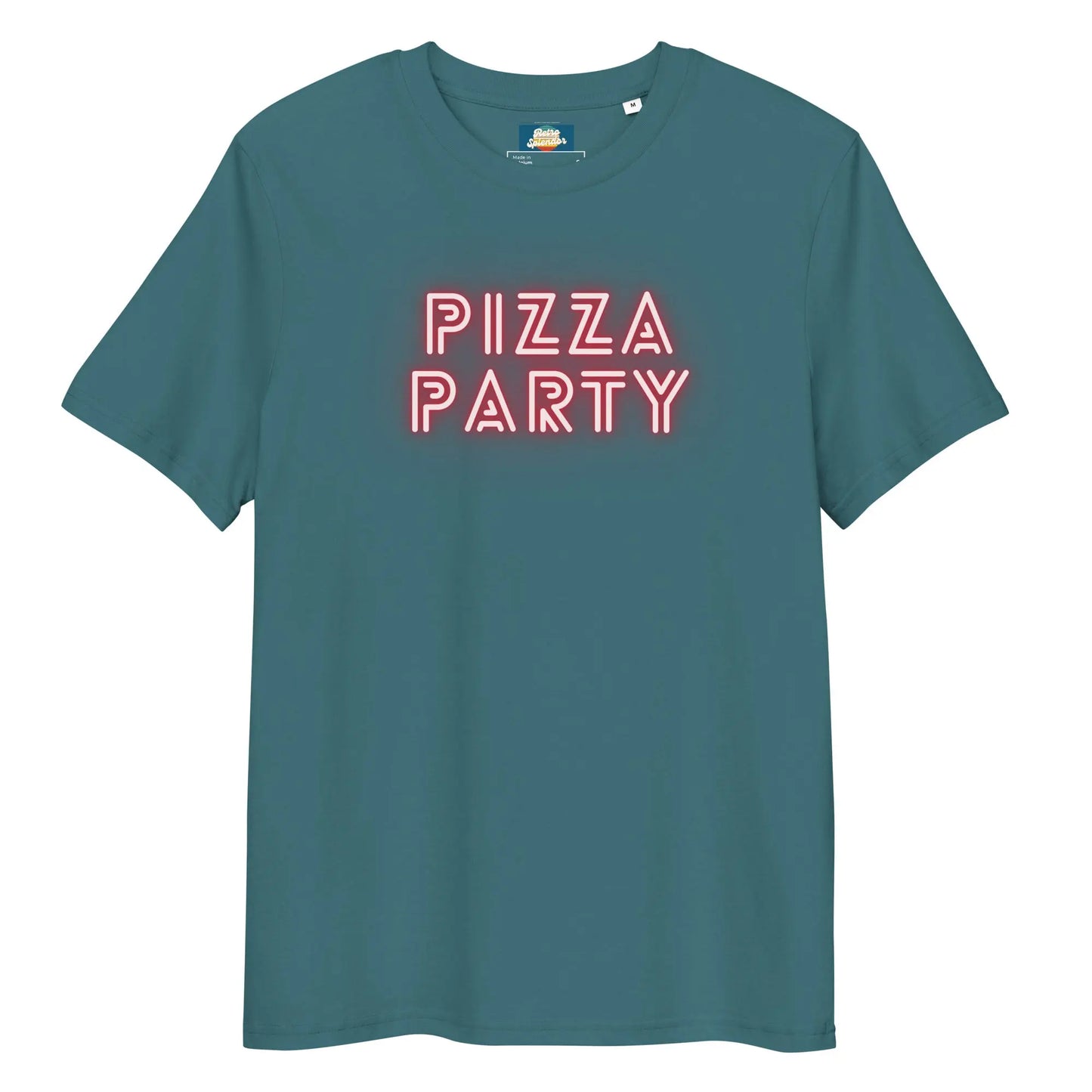 Pizza Party - Unisex organic ribbed neck t-shirt by Stanley/Stella Tags: 80s, graphic, men, original, party, pizza, Printful, retro, tee, unisex, vintage, women RetroSplendor Apparel