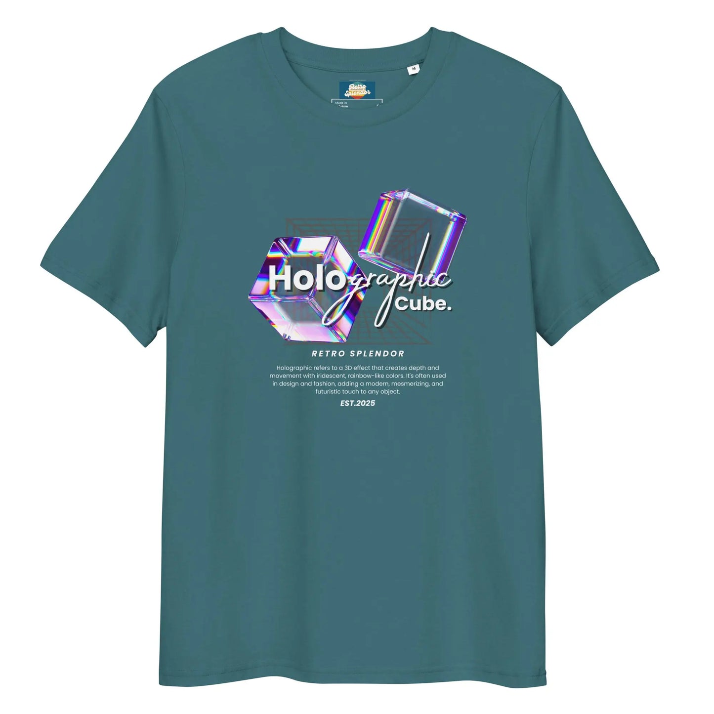 Holographic Cubes - Unisex organic ribbed neck t-shirt – Shirt by Stanley/Stella Tags: graphic, men, original, Printful, retro, science, tee, unisex, vintage, women, y2k RetroSplendor Apparel