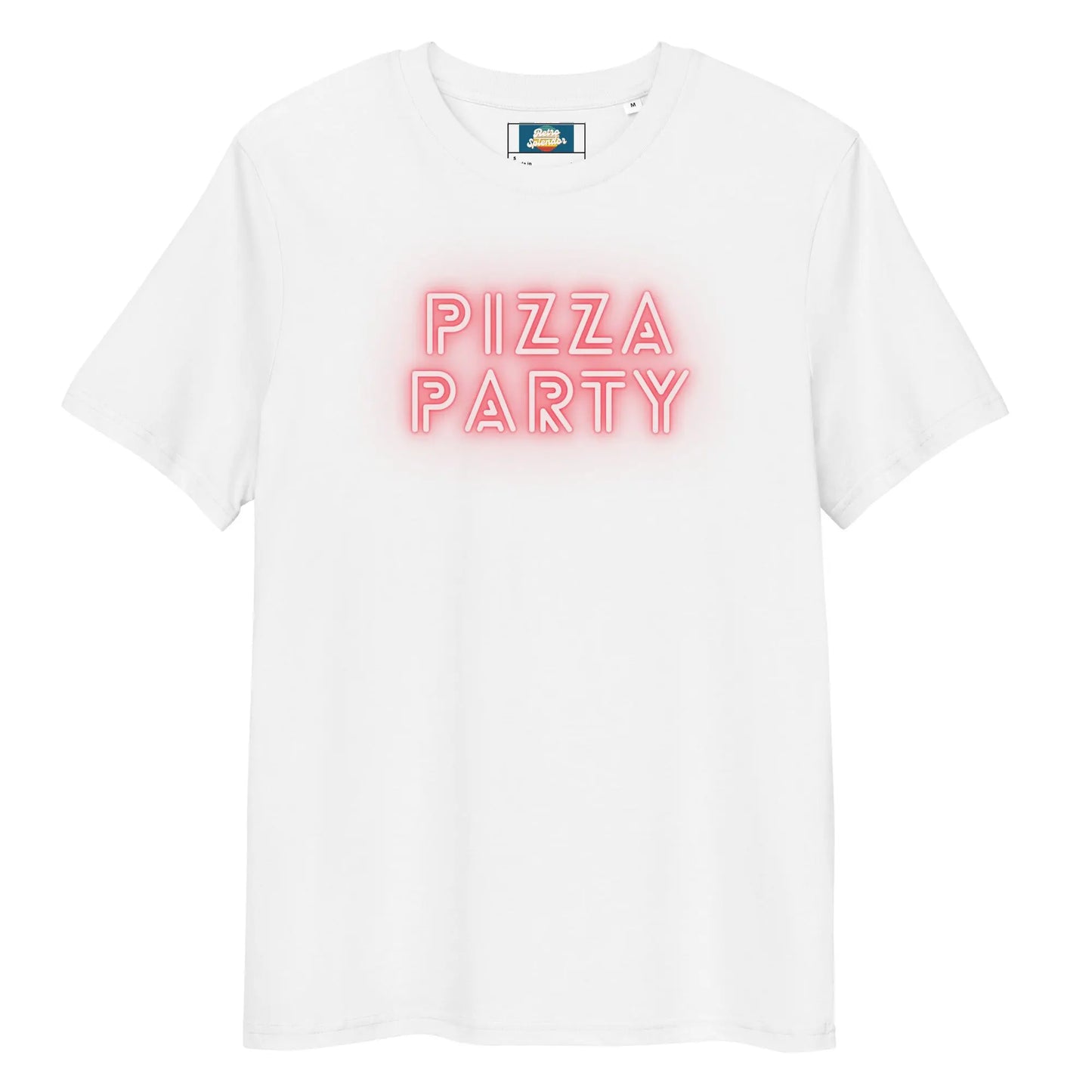 Pizza Party - Unisex organic ribbed neck t-shirt by Stanley/Stella Tags: 80s, graphic, men, original, party, pizza, Printful, retro, tee, unisex, vintage, women RetroSplendor Apparel