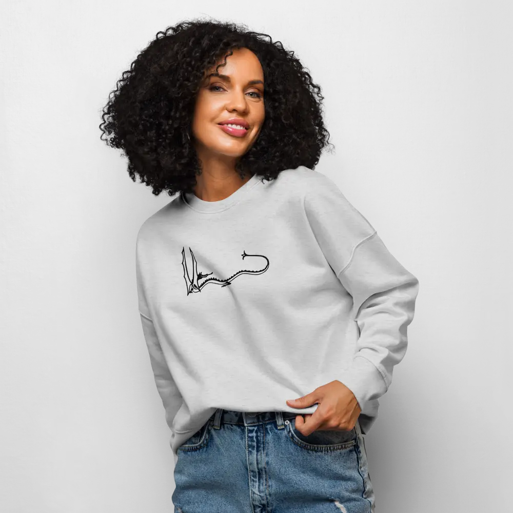 Smaug - Women’s organic crew neck sweatshirt – Sweatshirt by Stanley/Stella Tags: book, crew neck, graphic, illustration, minimalist, movie, original, Printful, retro, smaug, sweatshirt, tee, the hobbit, vintage, women RetroSplendor Apparel