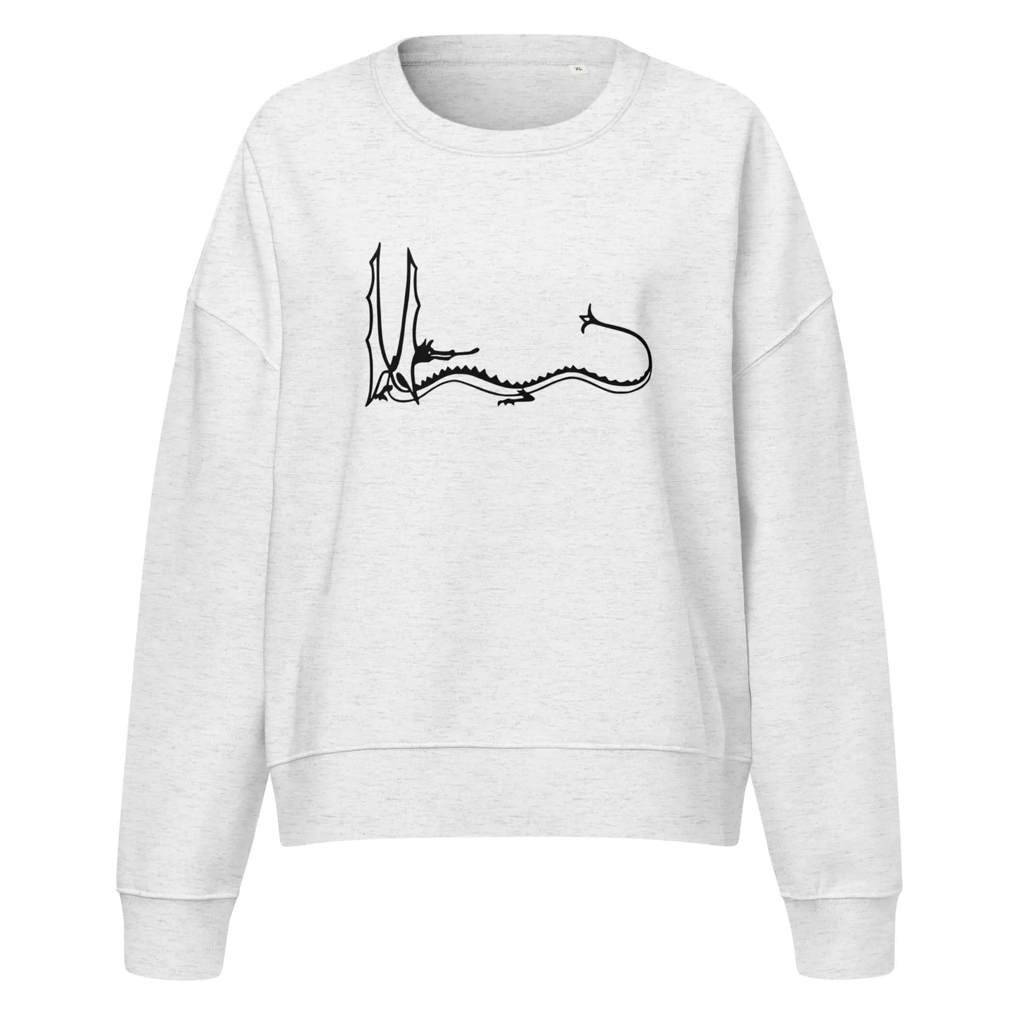 Smaug - Women’s organic crew neck sweatshirt – Sweatshirt by Stanley/Stella Tags: book, crew neck, graphic, illustration, minimalist, movie, original, Printful, retro, smaug, sweatshirt, tee, the hobbit, vintage, women RetroSplendor Apparel