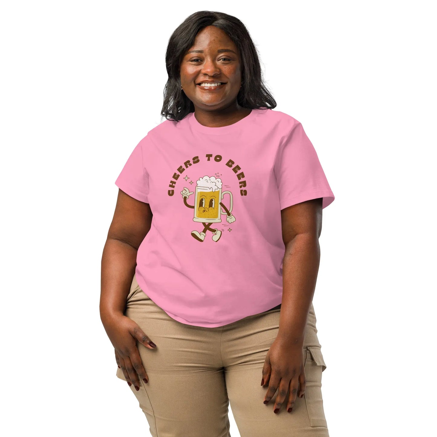 Cheers to Beers - Women’s organic ribbed neck t-shirt by Stanley/Stella Tags: beer, cheers, graphic, original, Printful, retro, shirt, tee, vintage, women RetroSplendor Apparel