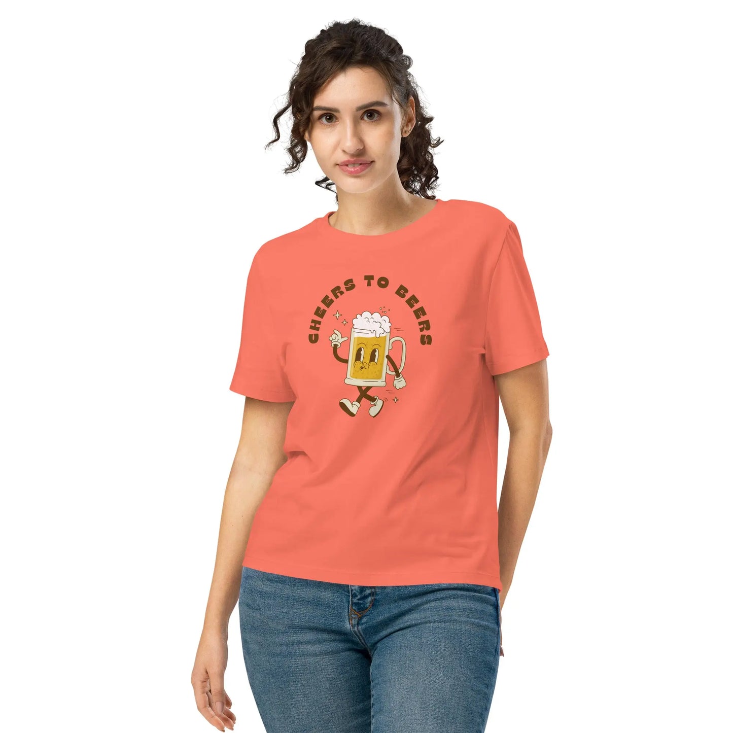 Cheers to Beers - Women’s organic ribbed neck t-shirt by Stanley/Stella Tags: beer, cheers, graphic, original, Printful, retro, shirt, tee, vintage, women RetroSplendor Apparel