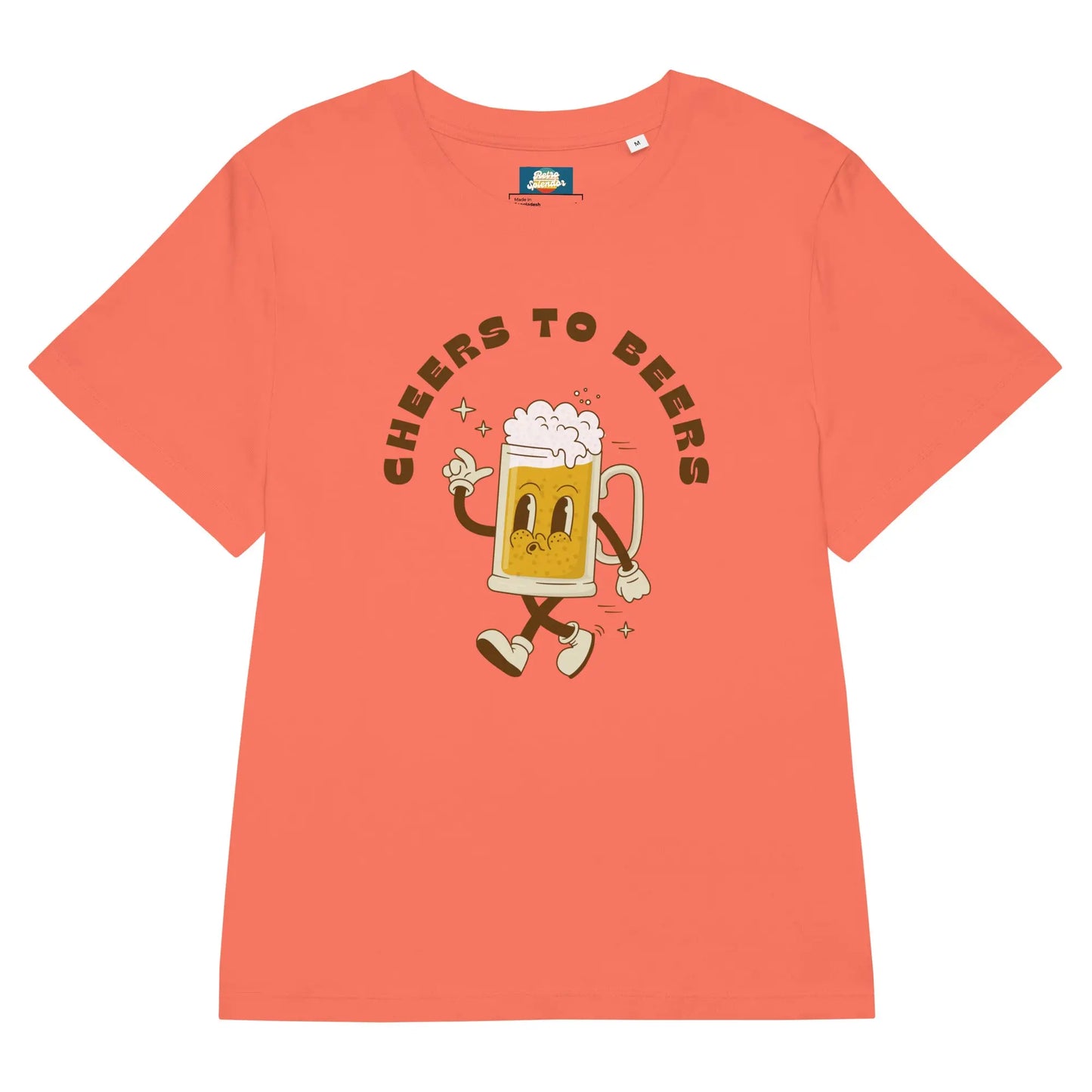 Cheers to Beers - Women’s organic ribbed neck t-shirt by Stanley/Stella Tags: beer, cheers, graphic, original, Printful, retro, shirt, tee, vintage, women RetroSplendor Apparel