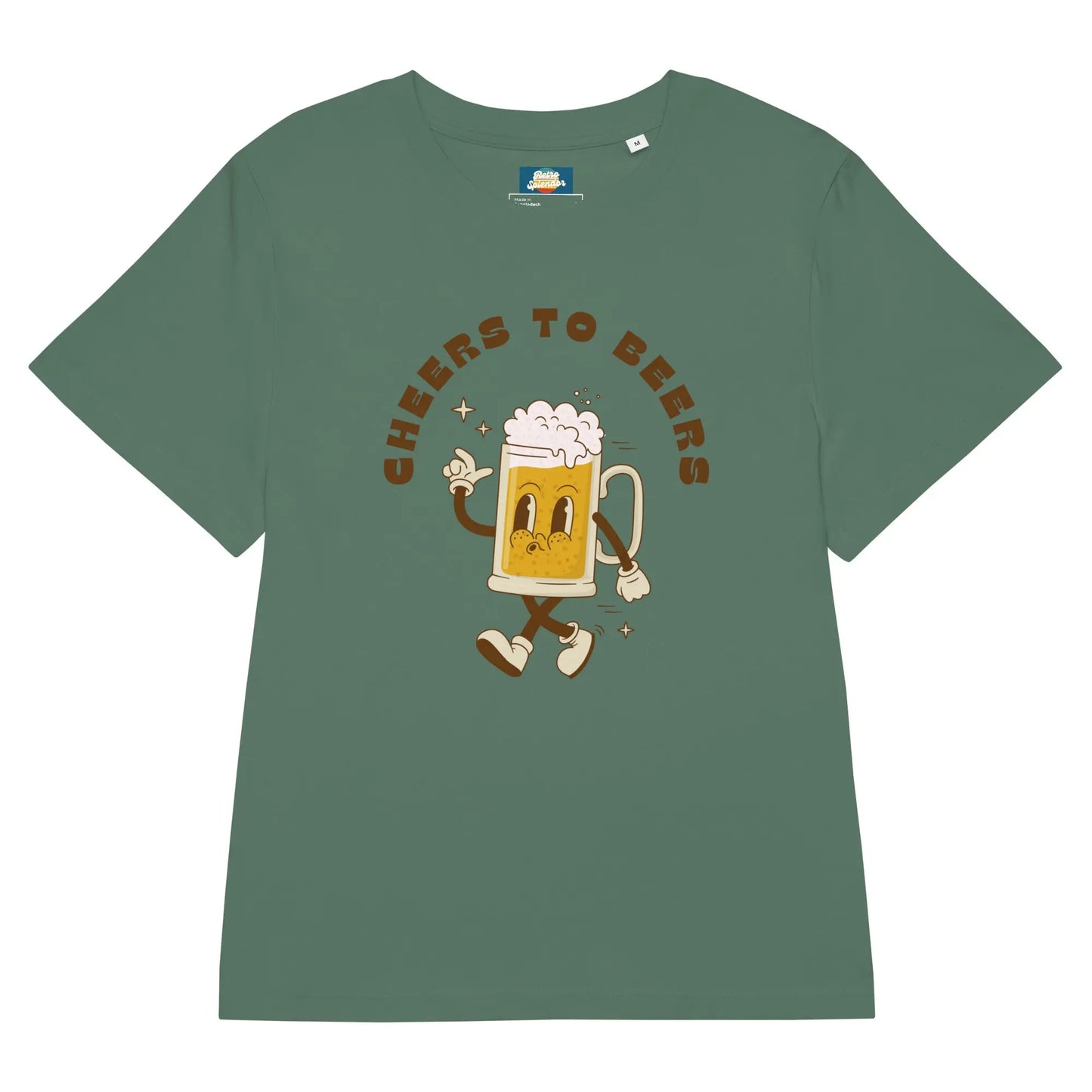 Cheers to Beers - Women’s organic ribbed neck t-shirt by Stanley/Stella Tags: beer, cheers, graphic, original, Printful, retro, shirt, tee, vintage, women RetroSplendor Apparel