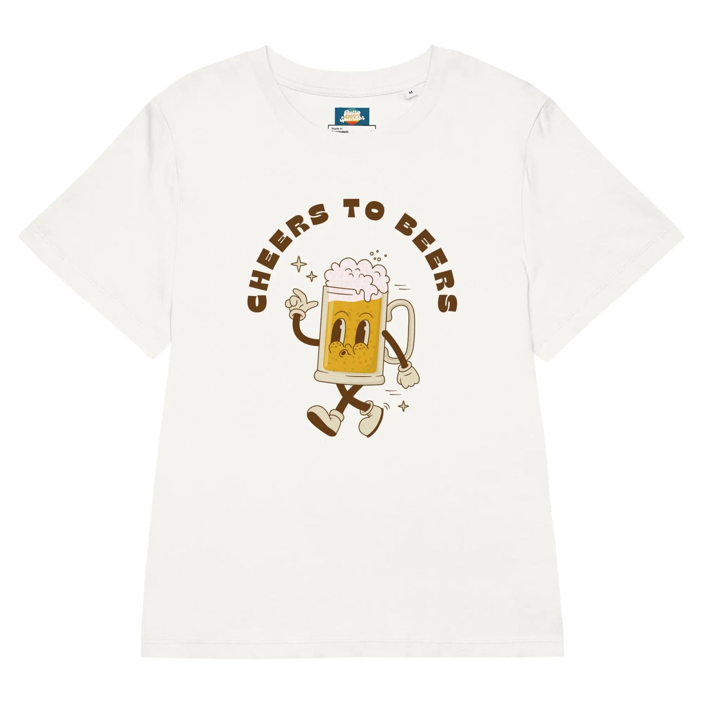 Cheers to Beers - Women’s organic ribbed neck t-shirt by Stanley/Stella Tags: beer, cheers, graphic, original, Printful, retro, shirt, tee, vintage, women RetroSplendor Apparel