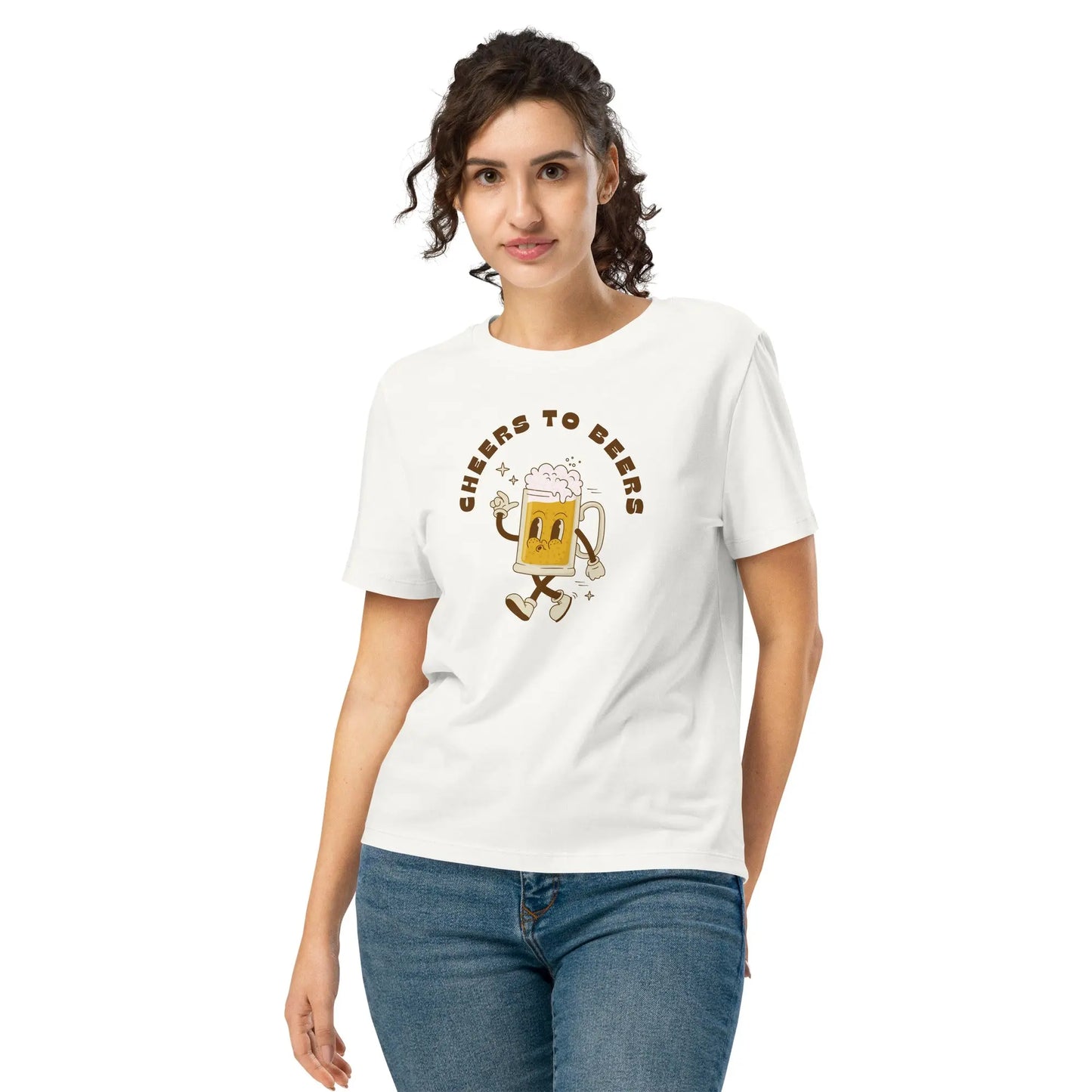 Cheers to Beers - Women’s organic ribbed neck t-shirt by Stanley/Stella Tags: beer, cheers, graphic, original, Printful, retro, shirt, tee, vintage, women RetroSplendor Apparel