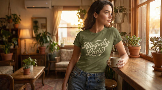 Retro Ribbed Neck Women's T-Shirt - Allegedly Lady - Lifestyle image