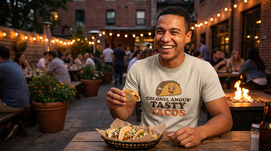 Colonel Angus' Tasty Tacos — Come Eat Out Tee - Lifestyle image