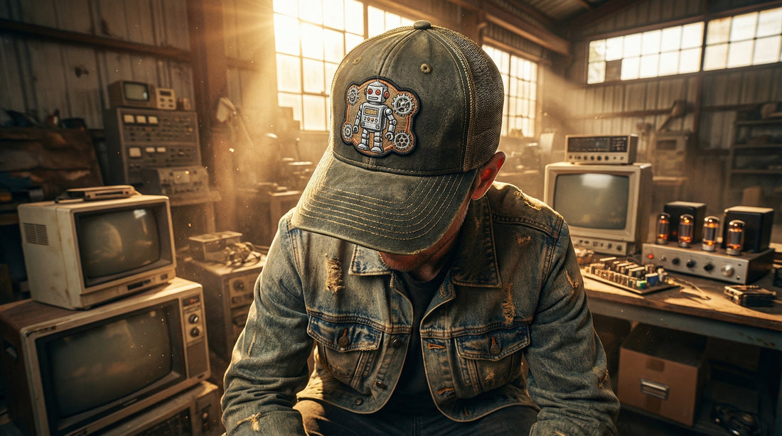 Retro-Futuristic Robot Trucker Cap - Vintage Tech Style - Lifestyle image