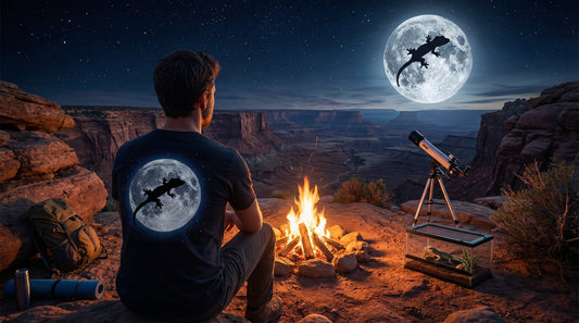 Gecko Moon Jump Tee — Crested Gecko Silhouette Parody Shirt for Reptile Lovers - Lifestyle image