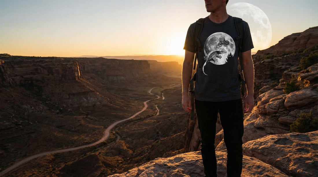 Gecko Moon Jump Tee — E.T. Bicycle Scene Parody Shirt for Reptile Lovers - Lifestyle image
