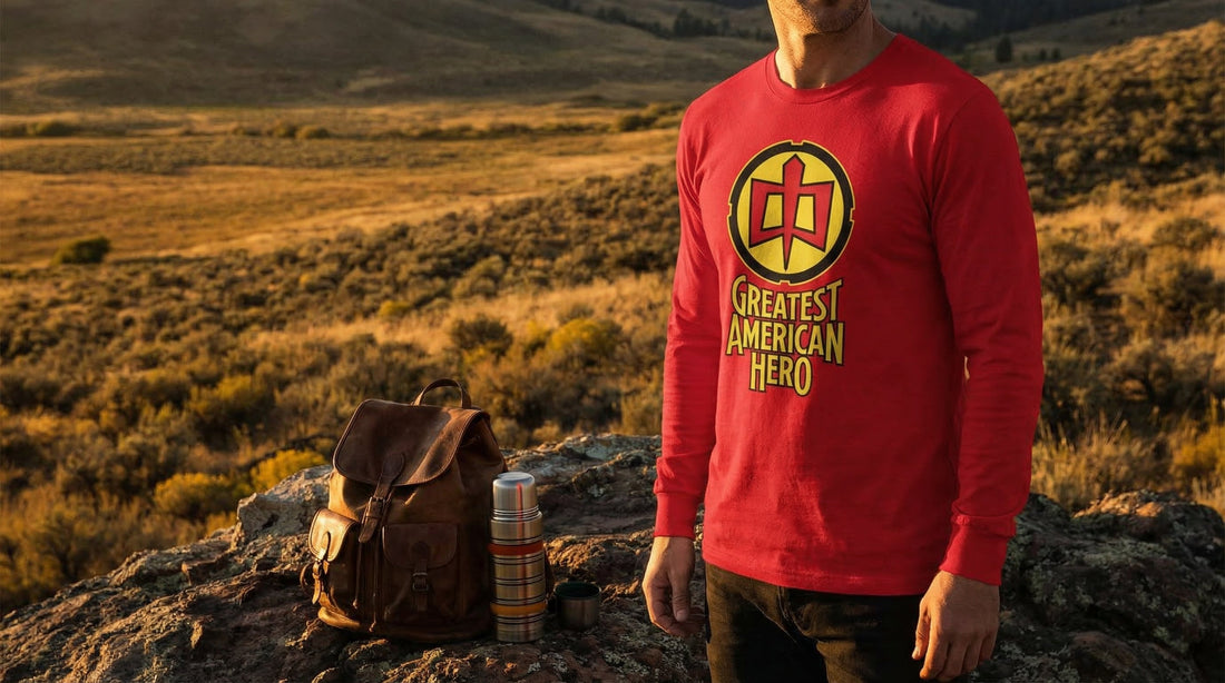 Greatest American Hero Red Long Sleeve — Classic 80s Superhero Shirt - Lifestyle image