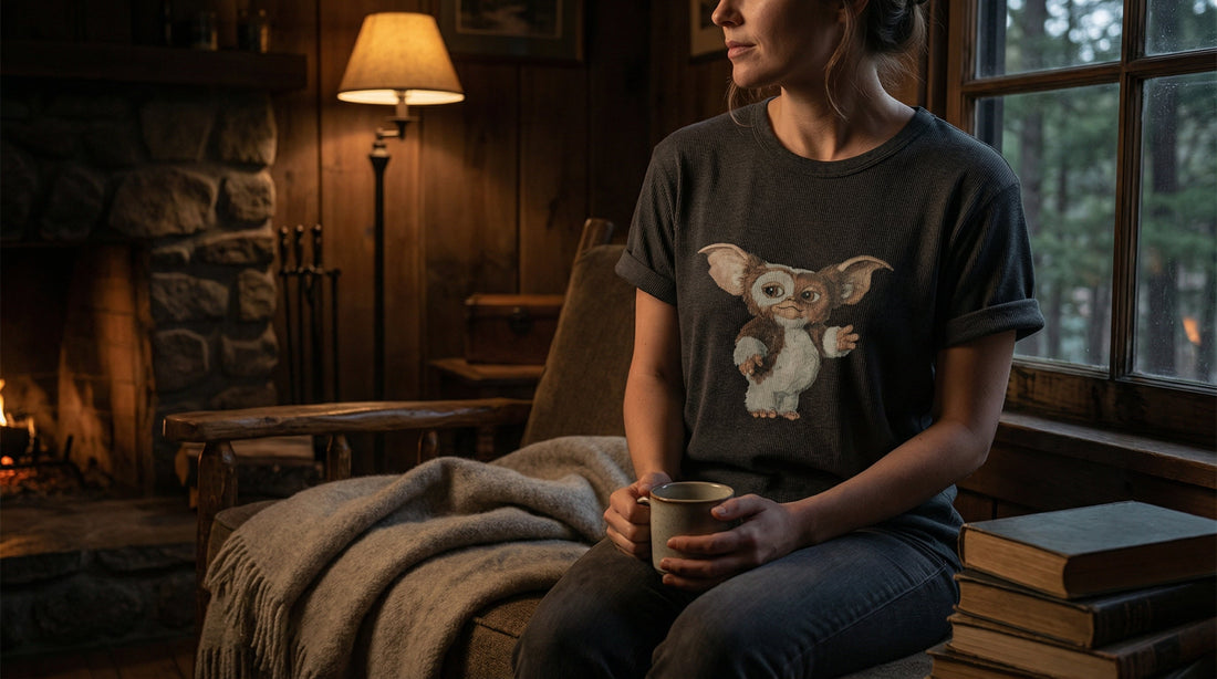 Gizmo Gremlins Organic Ribbed Tee — Adorable Mogwai Vintage Art - Lifestyle image