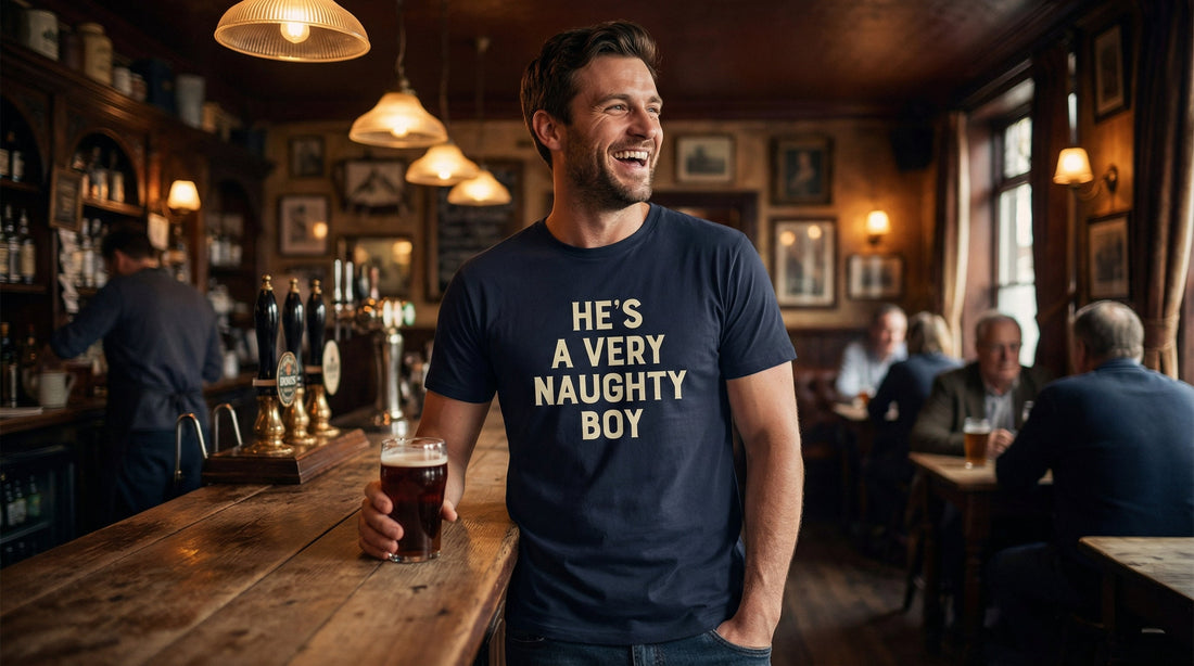 He's a Very Naughty Boy - organic cotton t-shirt - Lifestyle image
