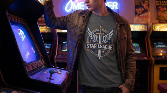 Retro 80s The Last Starfighter Star League Patch Tee - Lifestyle image