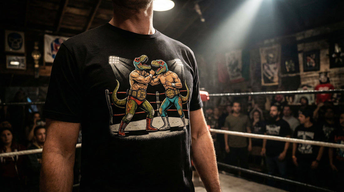Luchasaurus Wrestling T-Rex Tee — Dinosaur Lucha Libre Championship - Lifestyle image