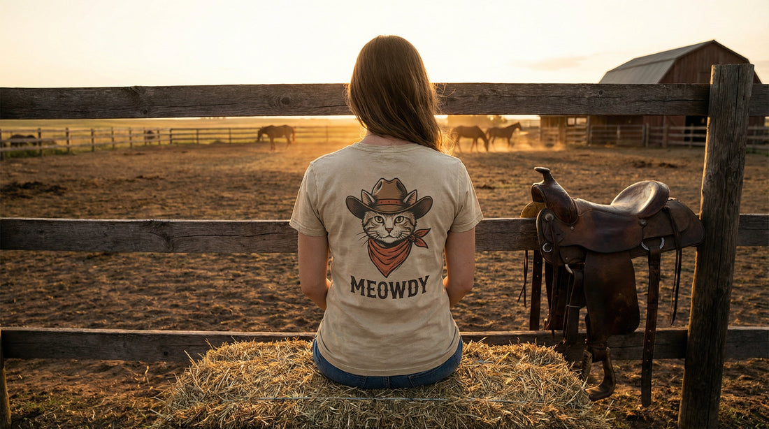 Meowdy — Cowboy Cat Tee for the Rootin' Tootin' Cat Lover - Lifestyle image