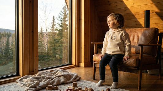 Minimalist Cat - Kids fleece hoodie - Lifestyle image