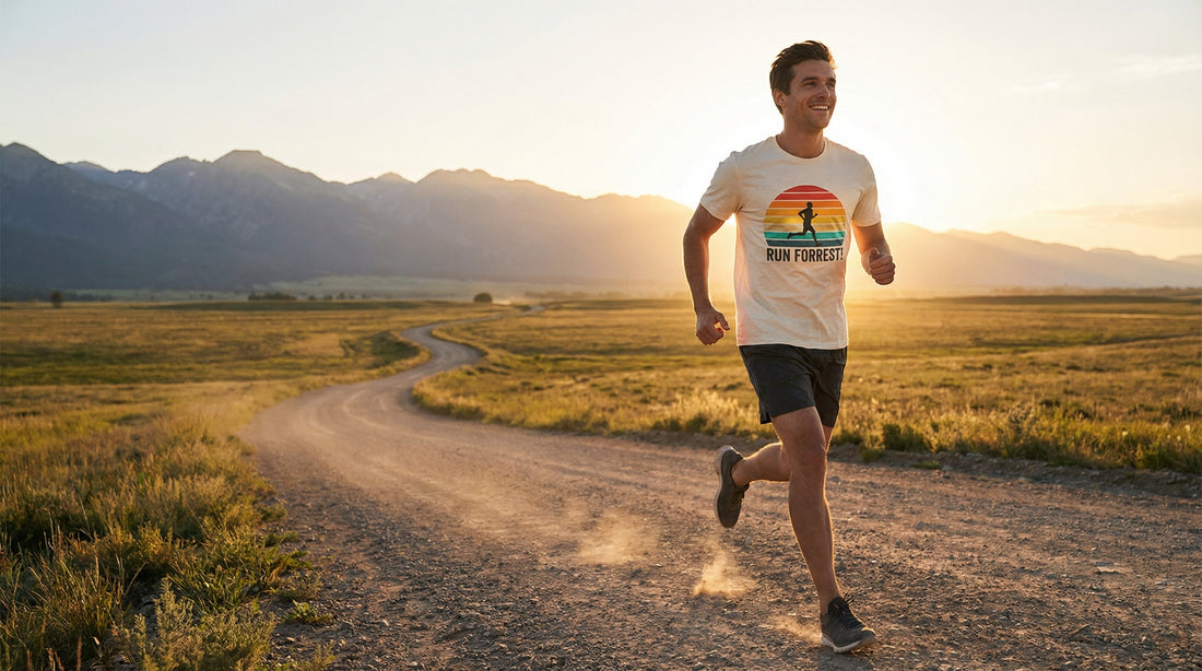 Run Forrest! — Retro Sunset Runner Tee - Lifestyle image