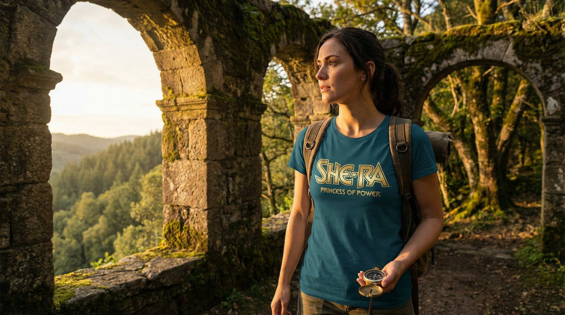 She-Ra Princess of Power Metallic Logo Tee — Honor of Grayskull Organic - Lifestyle image