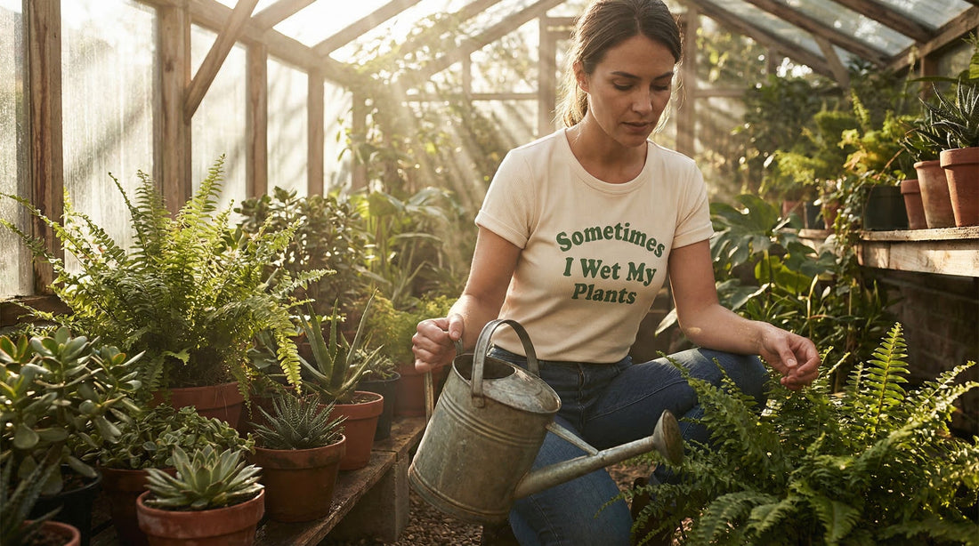 Sometimes I Wet My Plants - Women’s organic ribbed neck t-shirt - Lifestyle image