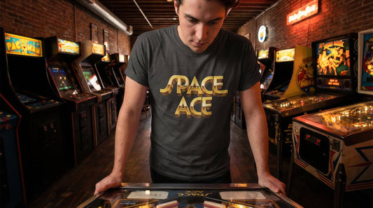 Space Ace Arcade Classic Tee — Retro 80s Video Game Typography Shirt - Lifestyle image