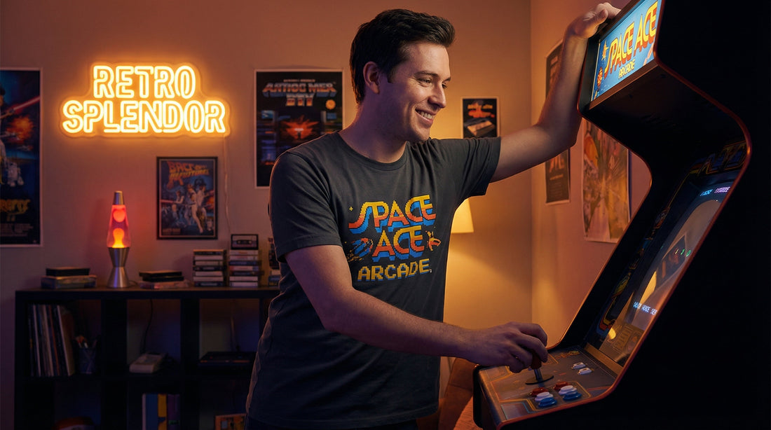 Retro Splendor Space Ace Arcade T-Shirt - 80s Video Game Tee - Lifestyle image