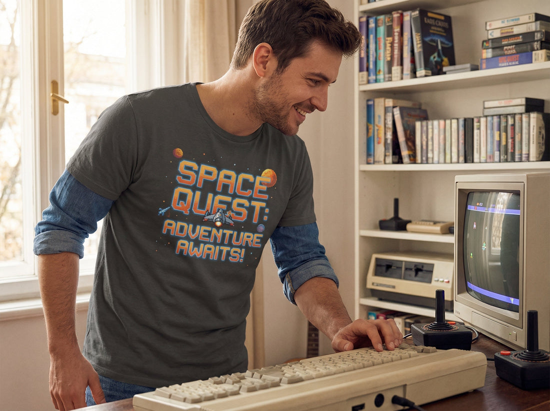 Space Quest Retro Arcade T-Shirt: Level Up Your 80s Style