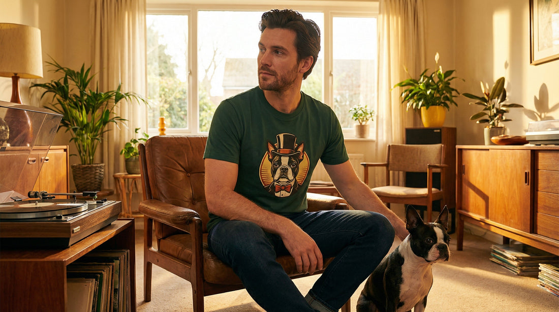The Young Gentleman — Dapper Boston Terrier Retro Portrait Tee - Lifestyle image