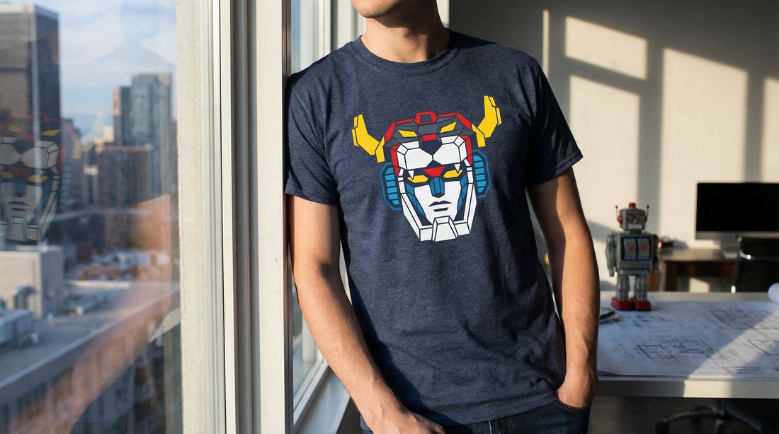 Voltron Minimalist Head Tee — Geometric 80s Robot Design - Lifestyle image