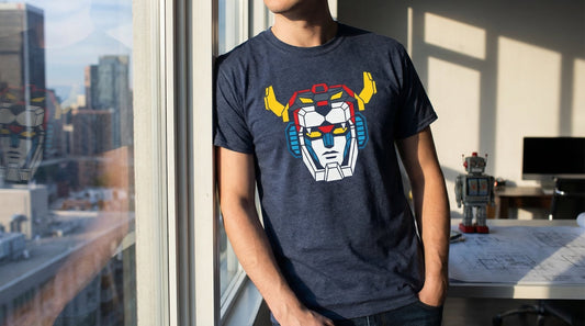 Voltron Minimalist Head Tee — Geometric 80s Robot Design - Lifestyle image