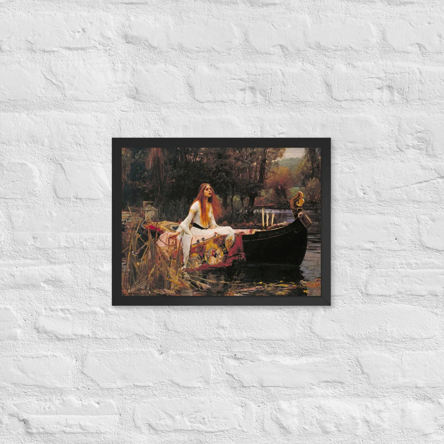 John William Waterhouse - Lady in a boat Framed poster by Retro Splendor Tags: beautiful, black and white, countryside, framed, lady, lake, painting, picture, pond, Printful, vintage RetroSplendor Apparel