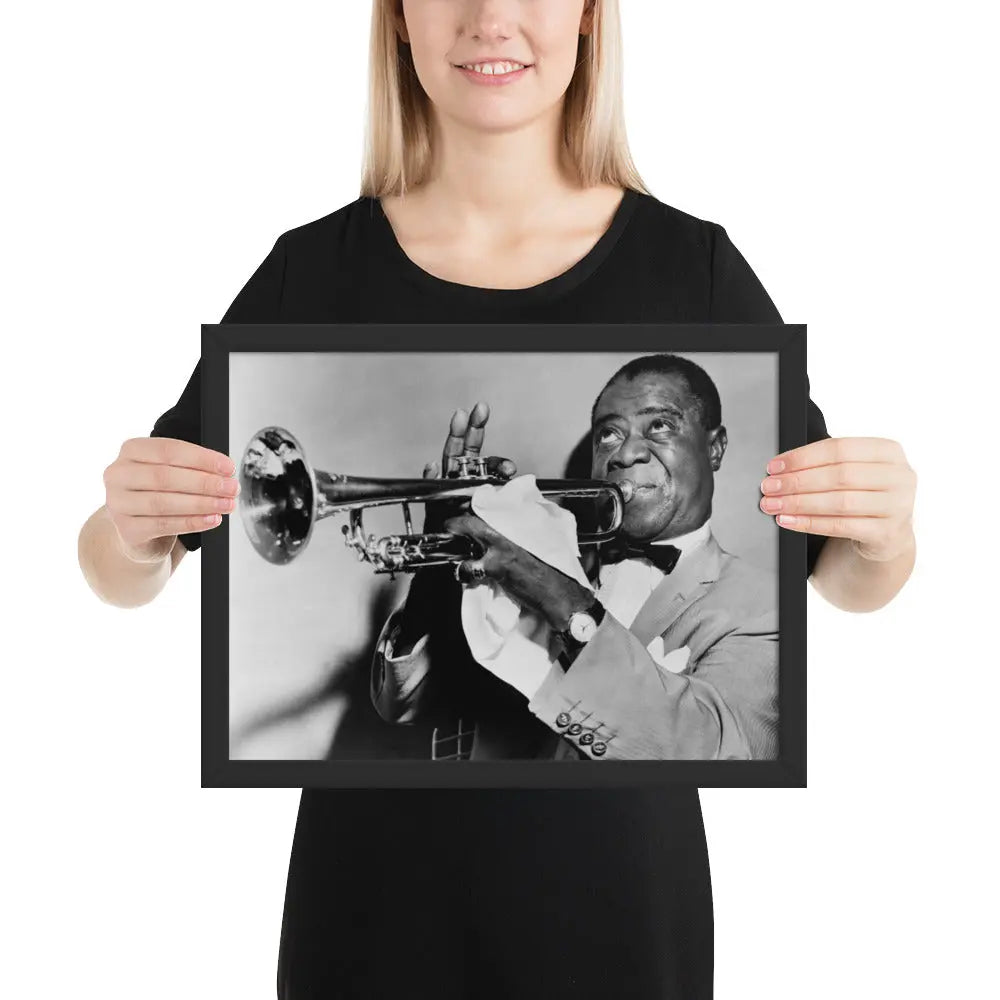 Louis Armstrong Vintage Framed Digital Photo Print by Retro Splendor Tags: digital art, framed print, Louis Armstrong, music history, vintage photo RetroSplendor Apparel