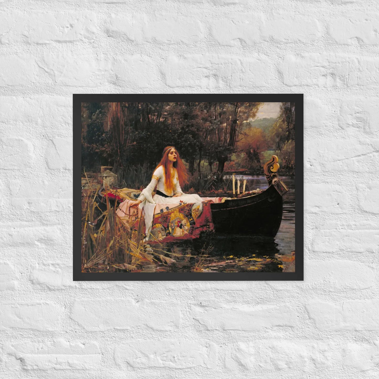 John William Waterhouse - Lady in a boat Framed poster by Retro Splendor Tags: beautiful, black and white, countryside, framed, lady, lake, painting, picture, pond, Printful, vintage RetroSplendor Apparel