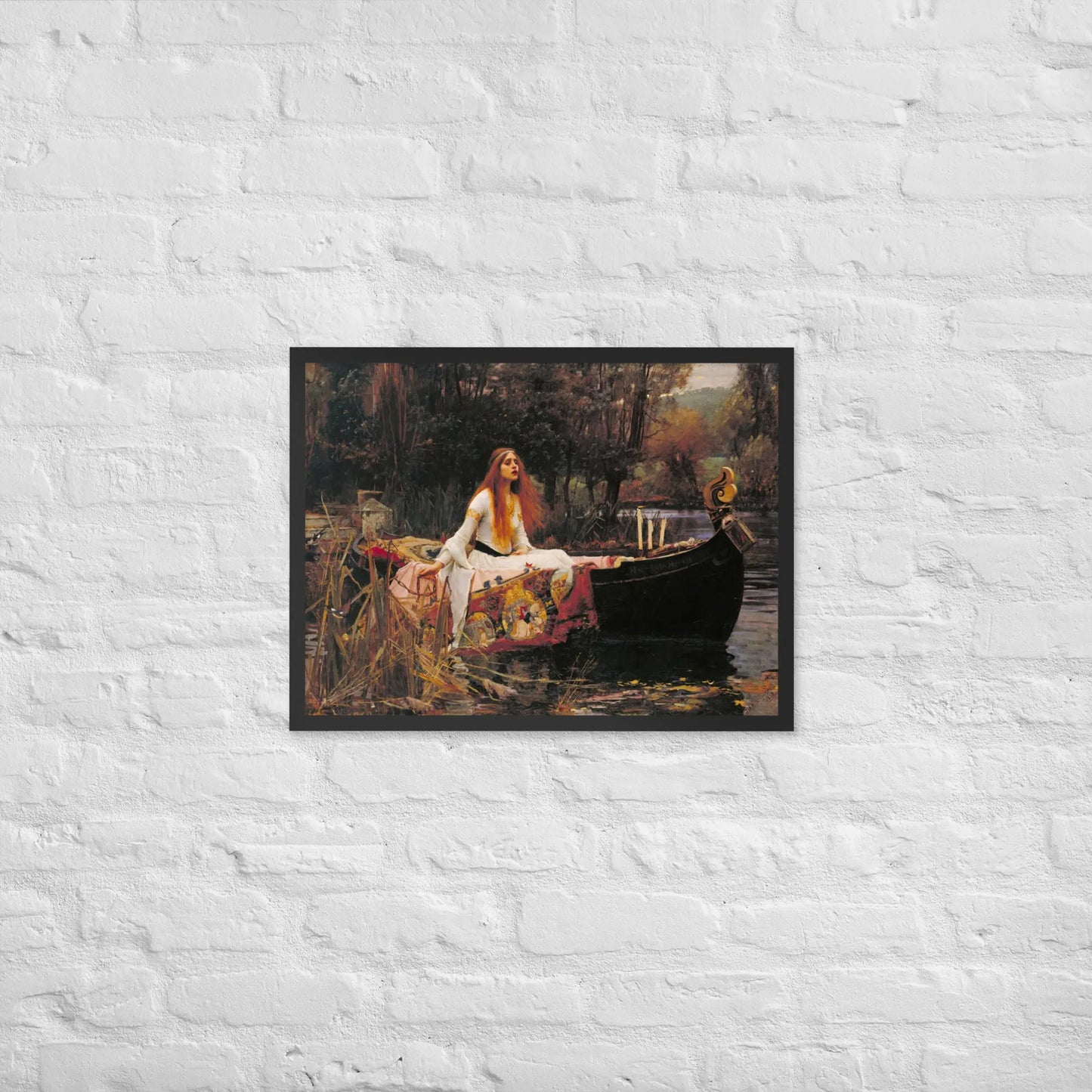 John William Waterhouse - Lady in a boat Framed poster by Retro Splendor Tags: beautiful, black and white, countryside, framed, lady, lake, painting, picture, pond, Printful, vintage RetroSplendor Apparel