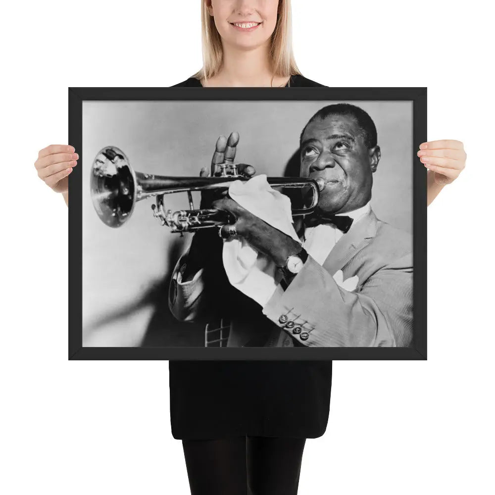 Louis Armstrong Vintage Framed Digital Photo Print by Retro Splendor Tags: digital art, framed print, Louis Armstrong, music history, vintage photo RetroSplendor Apparel