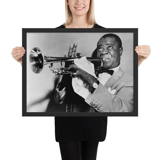 Louis Armstrong Vintage Framed Digital Photo Print by Retro Splendor Tags: digital art, framed print, Louis Armstrong, music history, vintage photo RetroSplendor Apparel