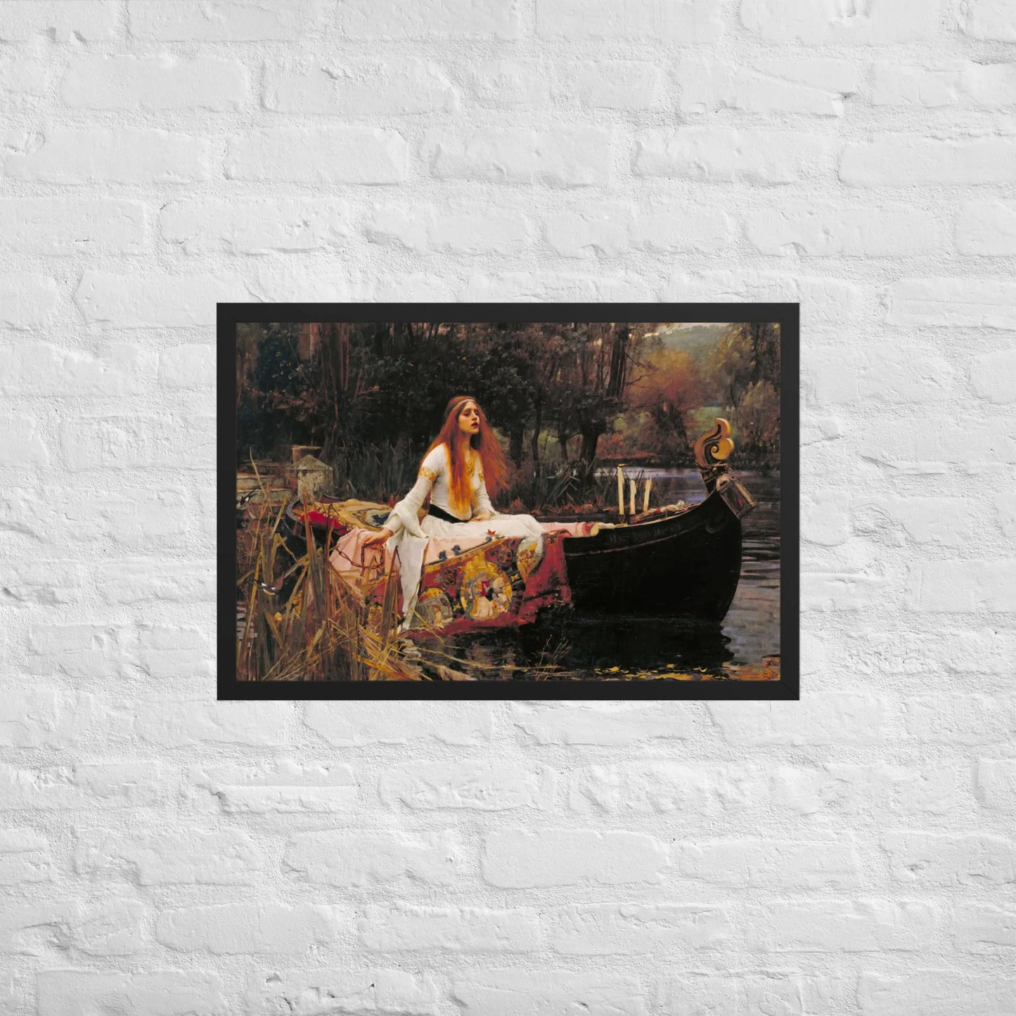 John William Waterhouse - Lady in a boat Framed poster by Retro Splendor Tags: beautiful, black and white, countryside, framed, lady, lake, painting, picture, pond, Printful, vintage RetroSplendor Apparel