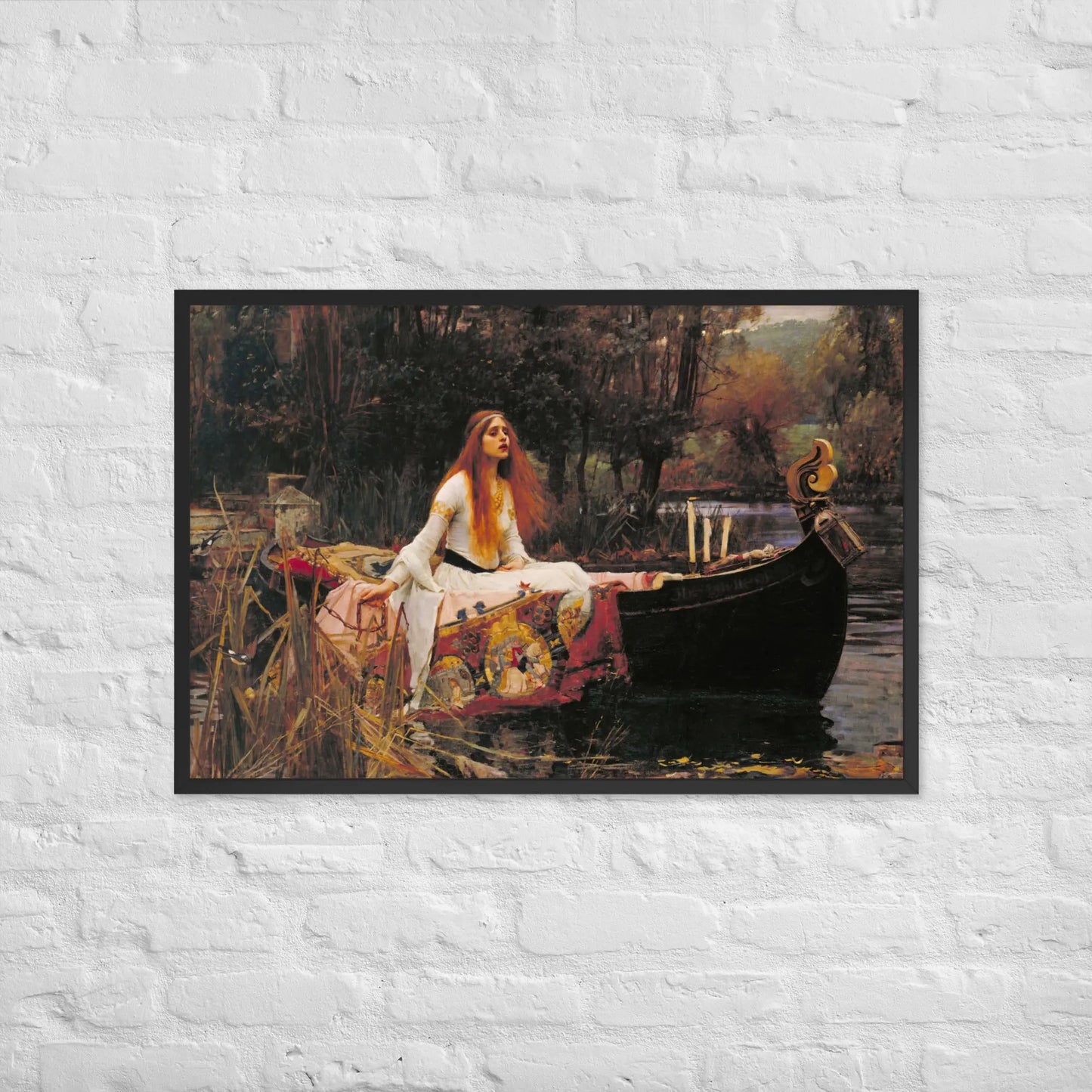John William Waterhouse - Lady in a boat Framed poster by Retro Splendor Tags: beautiful, black and white, countryside, framed, lady, lake, painting, picture, pond, Printful, vintage RetroSplendor Apparel