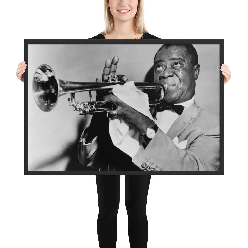 Louis Armstrong Vintage Framed Digital Photo Print by Retro Splendor Tags: digital art, framed print, Louis Armstrong, music history, vintage photo RetroSplendor Apparel