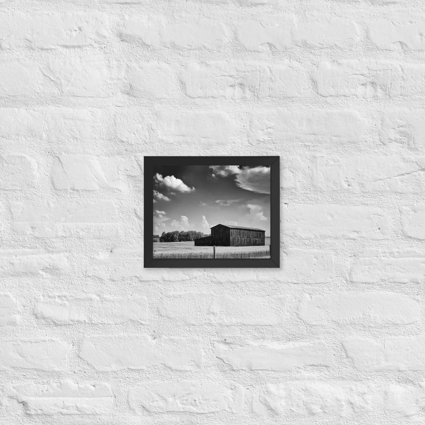 Black and White Country Barn - Framed poster by Retro Splendor Tags: barn, black and white, countryside, farm, framed, photograph, picture, Printful, vintage RetroSplendor Apparel