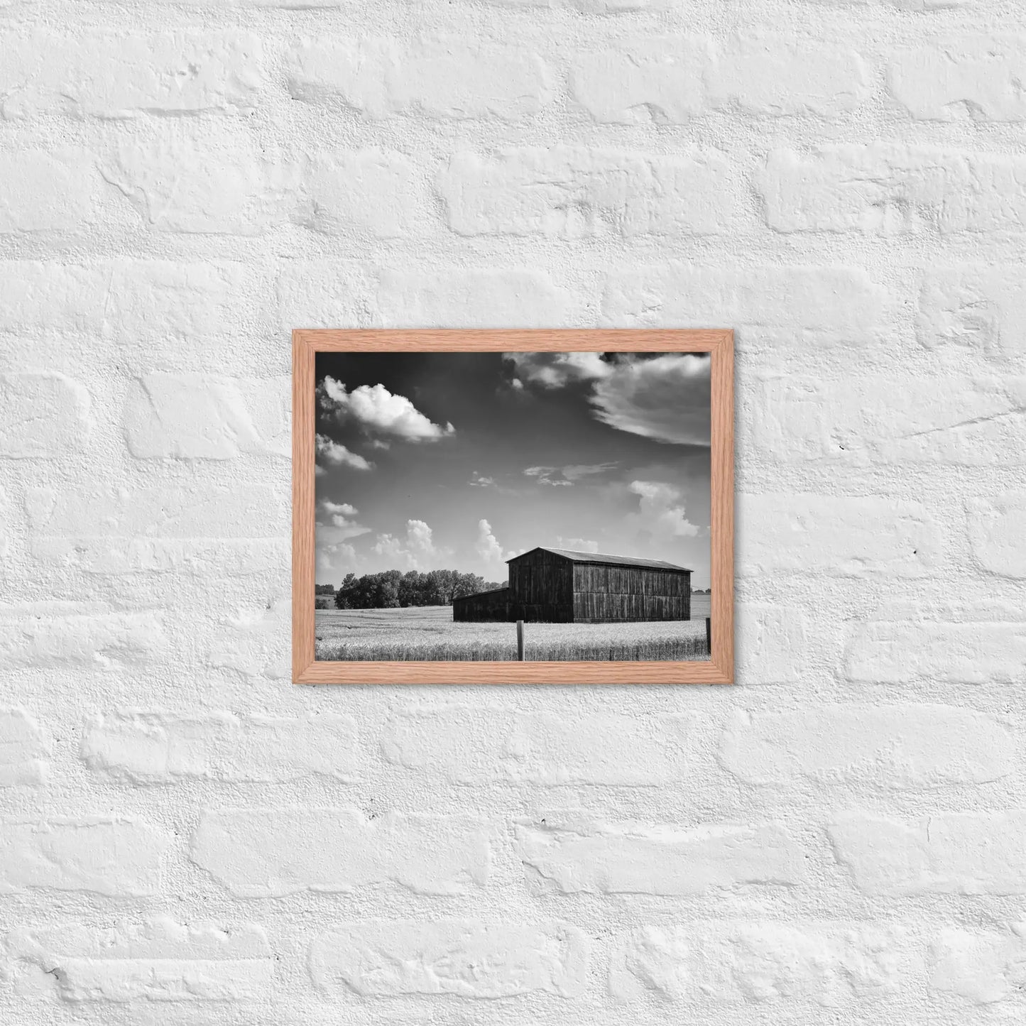 Black and White Country Barn - Framed poster by Retro Splendor Tags: barn, black and white, countryside, farm, framed, photograph, picture, Printful, vintage RetroSplendor Apparel