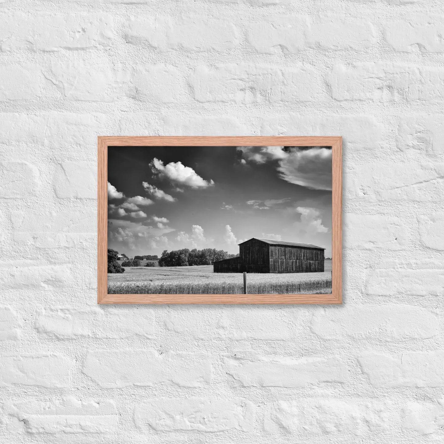 Black and White Country Barn - Framed poster by Retro Splendor Tags: barn, black and white, countryside, farm, framed, photograph, picture, Printful, vintage RetroSplendor Apparel